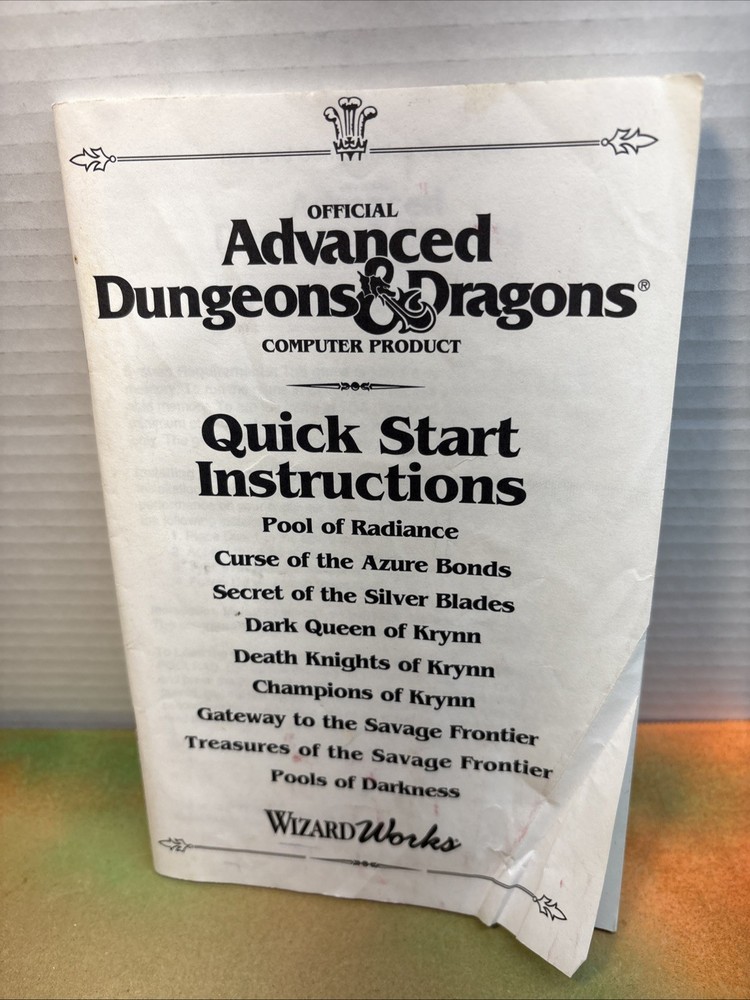 Advanced Dungeons And Dragons Quick Start Instructions For pc Game See Pics
