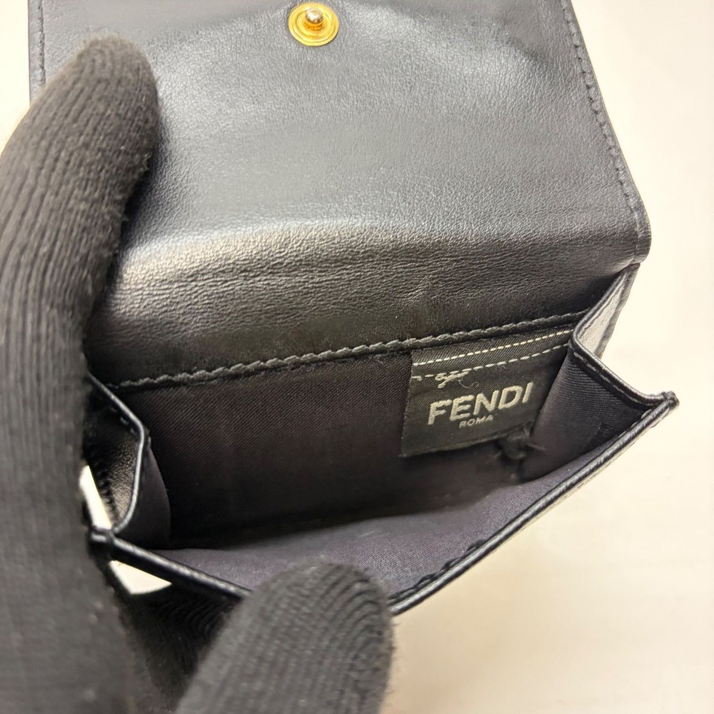 FENDI Three-Fold Wallet Monster Compact Wallet Leather Black