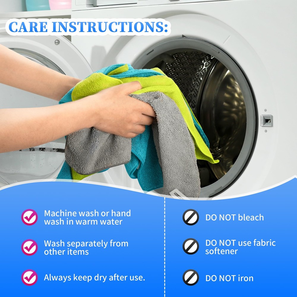 FIXSMITH Microfiber Cleaning Cloth - Pack of 12, 3 Colors Assorted