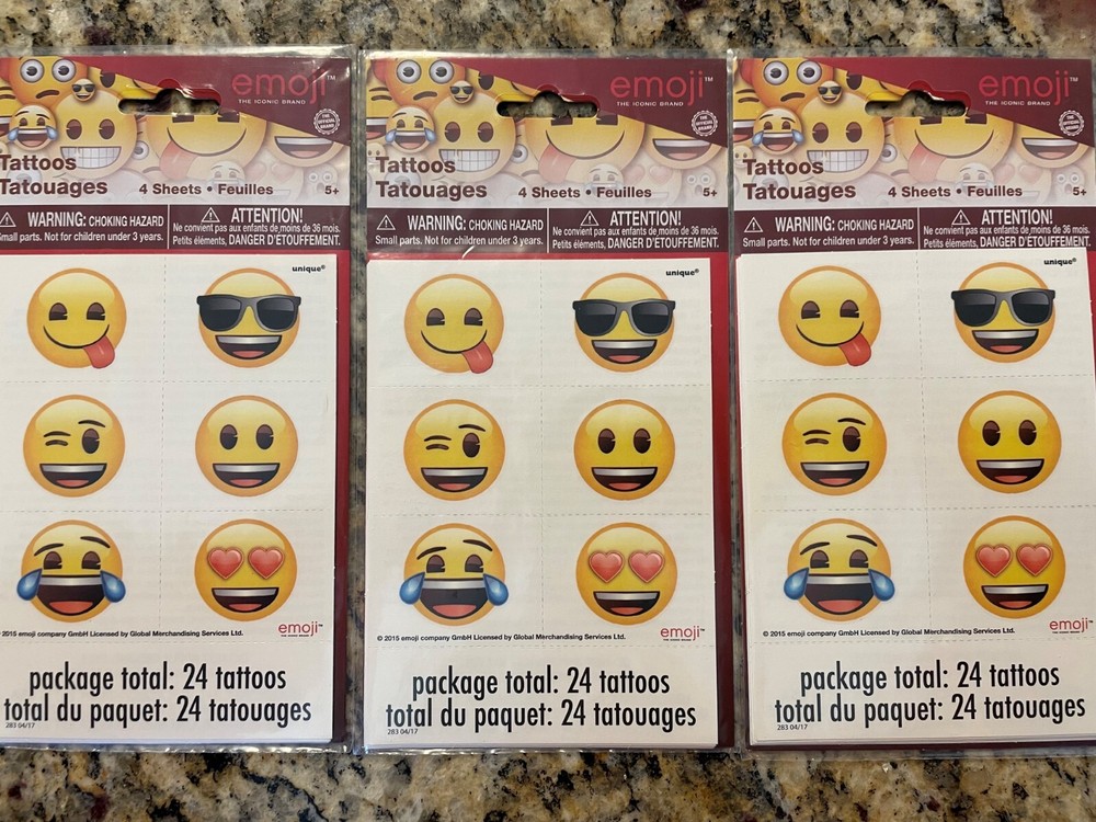 Emoji Party Temporary Tattoos - Assorted Designs, 72 Pcs
