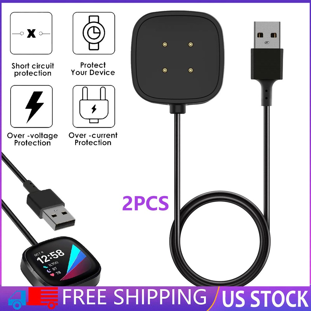 2Pcs Wireless Charger For Fitbit Sense 2 Versa 4 3 Watch USB Fast Charging Dock