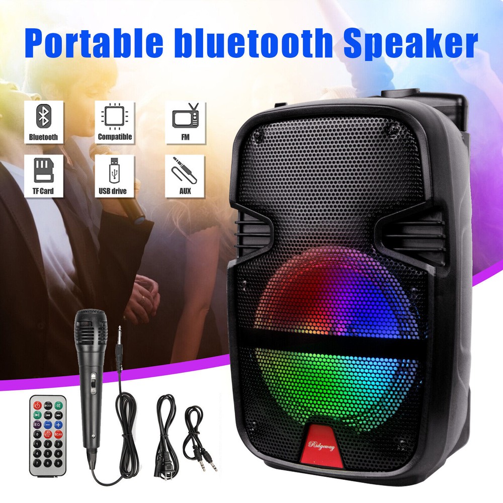 PA Audio System 8'' Bluetooth Speaker Sub woofer Microphone Remote Control Party