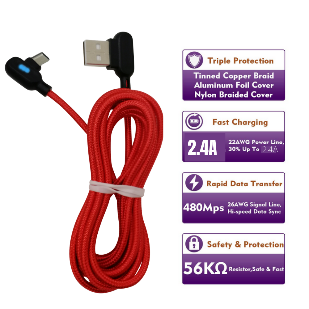 3Pack 3/6Ft Type USB-C Fast Charge Cable 90 Degree For Samsung Android Data Cord