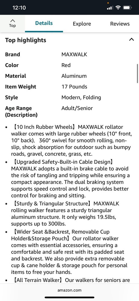 Rollator Walker for Seniors, Lightweight Foldable All Terrain Rolling Walker wit