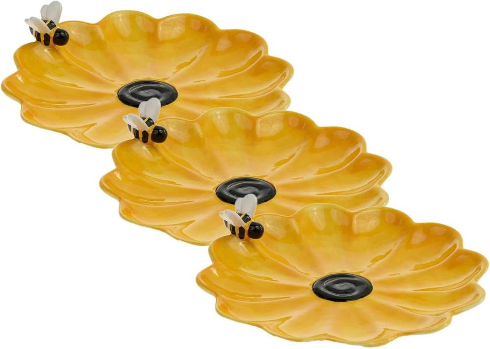 Serving Plate Everyday Ceramic Tableware 6-Inches Round Sunny Bee Sunflower