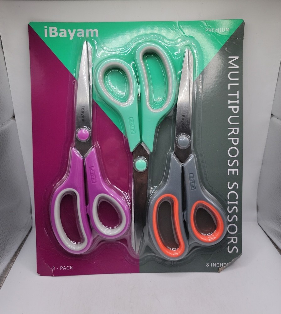 Scissors iBayam 8" Multipurpose Scissors Bulk 3-Pack Ultra Sharp Blade Shears