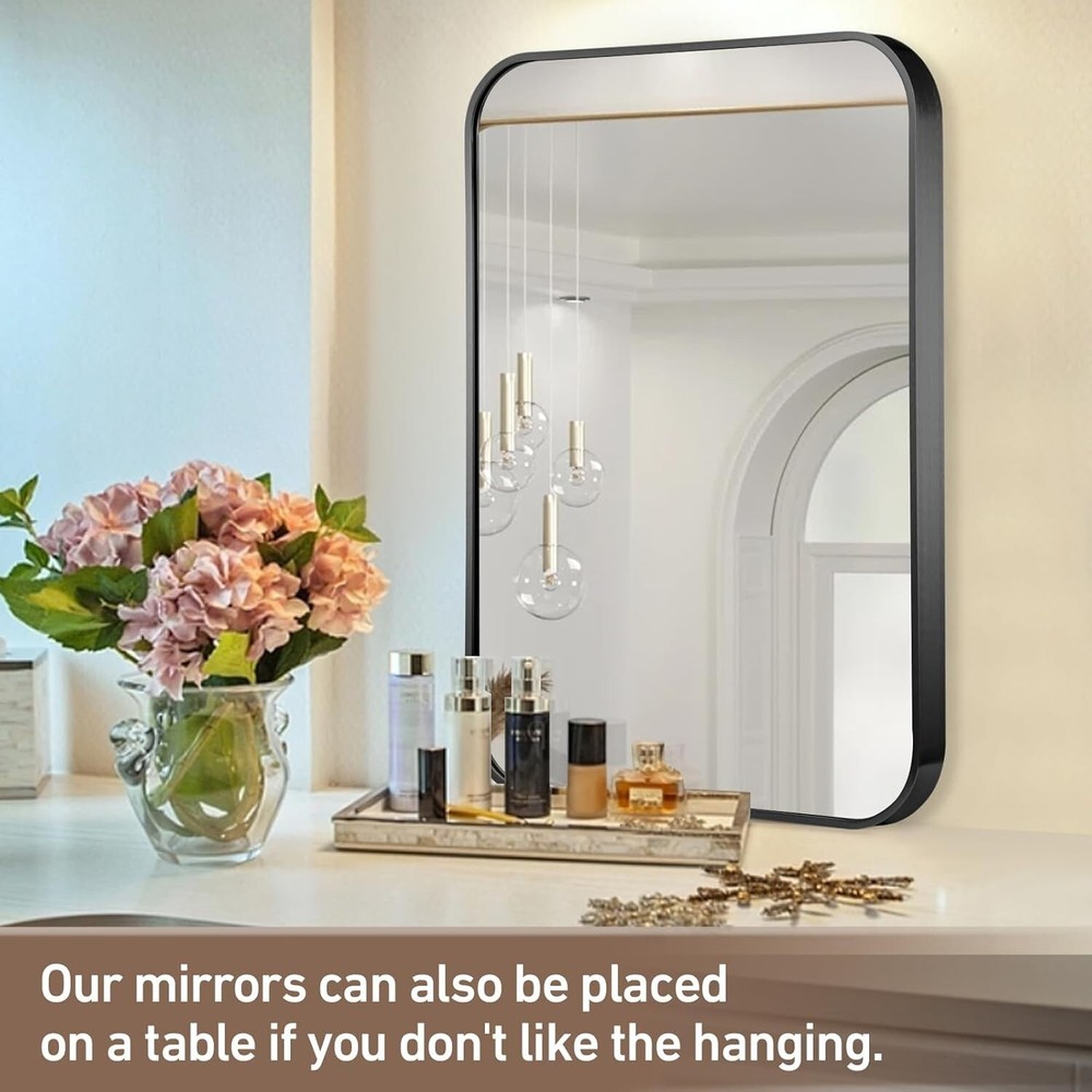 FARMER 24x36 Inch Black Bathroom Mirror, Brushed Rectangle Vanity Mirrors