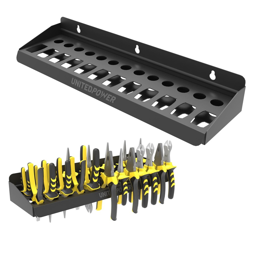 Wall Mount Pliers Organizer Rack - Holds 12 Tools for Workshop, Shed, Garage