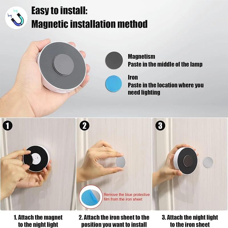 Motion Sensor LED Night Light USB Rechargeable3color Wireless Closet Lamp2-6pack