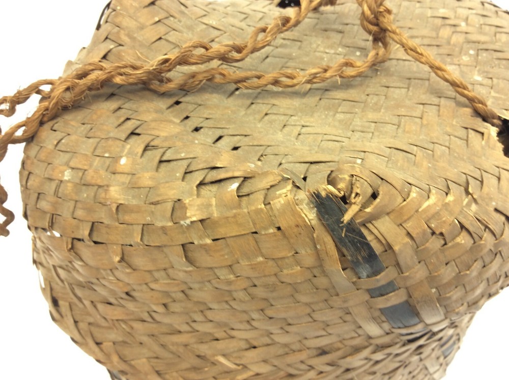 Wicker Woven Black Stripe Early Zigzag Pattern Basket Decorative Old