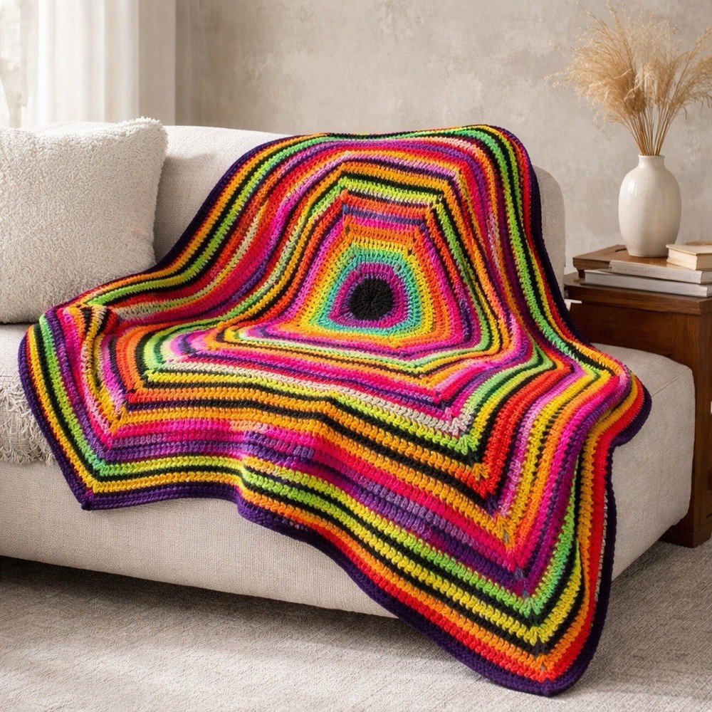 Handmade Crochet Geometric Multicolor Large Retro Sofa Throw Blanket