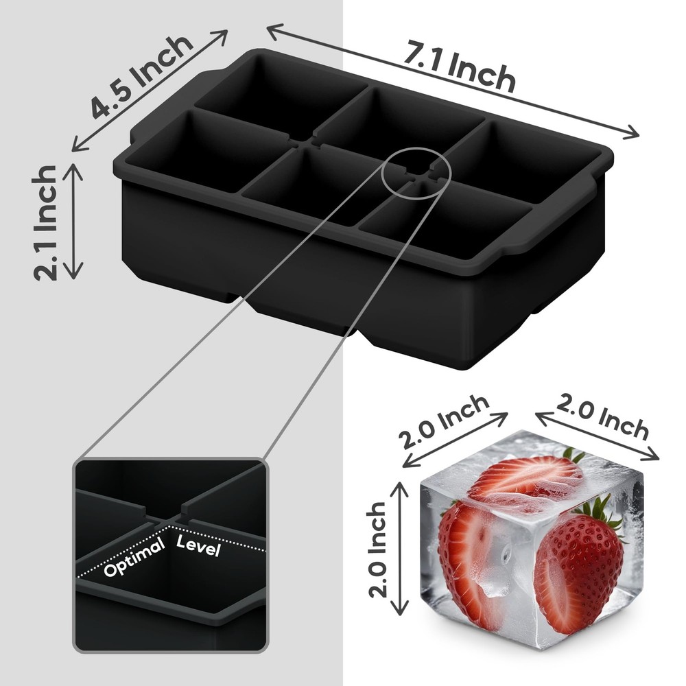 KitchFort Large Silicone Ice Cube Tray (2-Pack), Easy Release 2" Big Ice Cube...