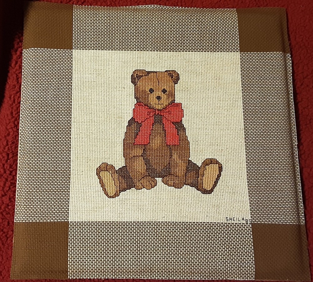 Finished Unframed Cross Stitch Teddy Bear