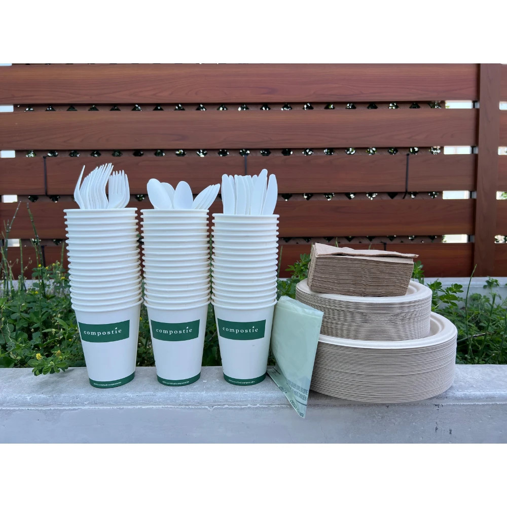 100% Compostable Tableware Set for 50 Guests (350 pcs)