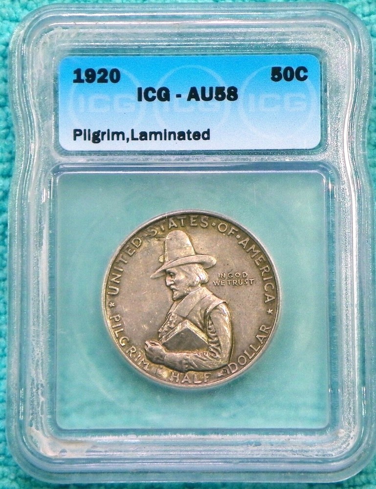 1920 Lamination Error AU-58 Pilgrim Tercentenary 152,112 Minted Commemorative