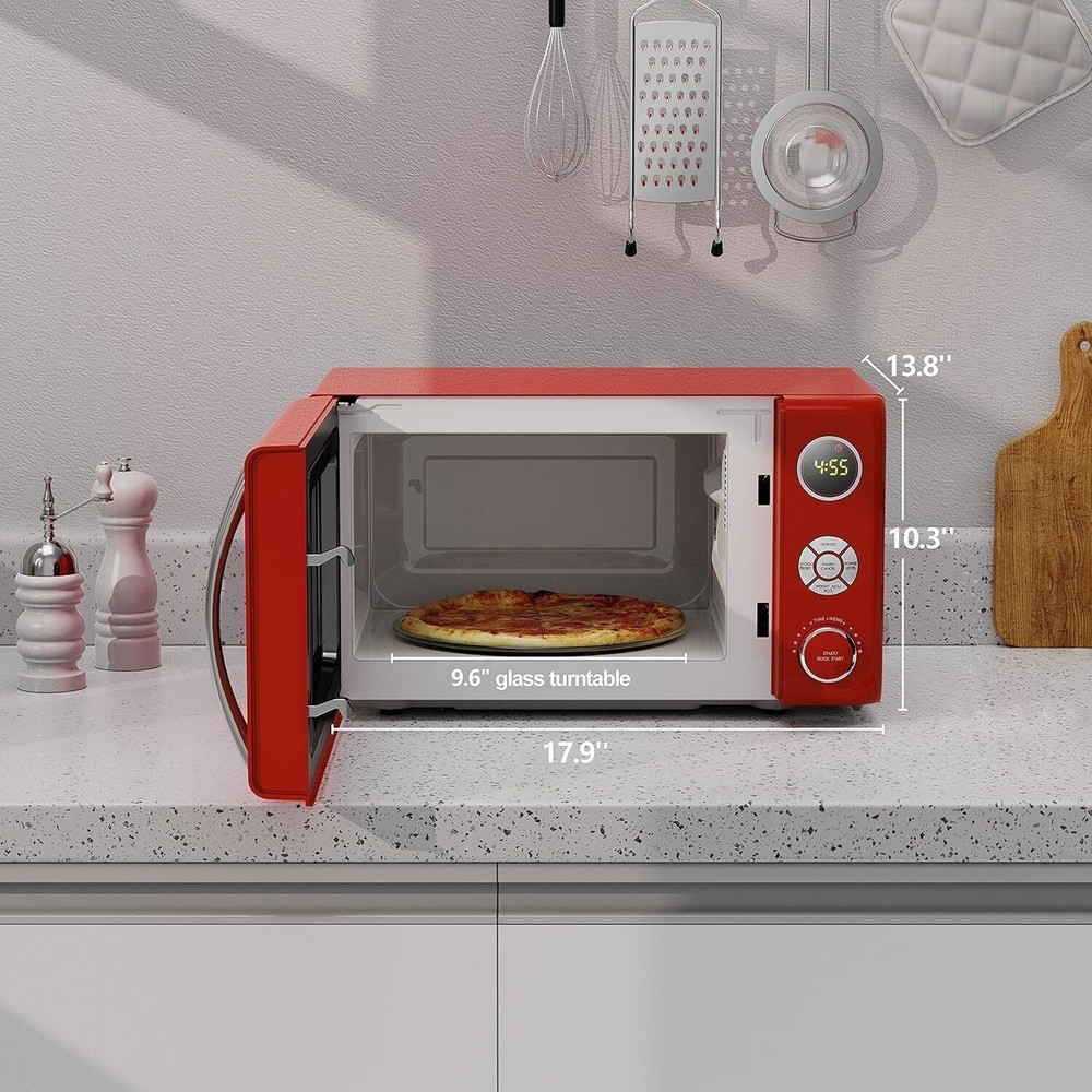 Microwave Oven LED Lighting Pull Handle Design Child Lock Retro Red 0.7 Cu.Ft