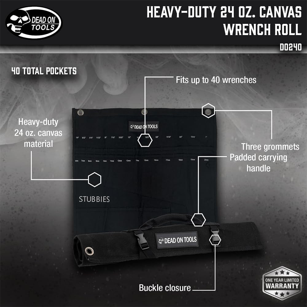 Tools Heavy Duty 24 Oz. Canvas Wrench Roll, Black, One Size