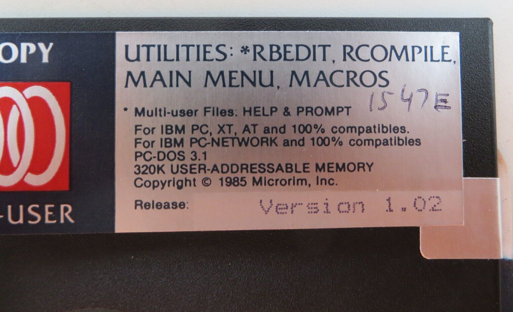 R BASE 5000 MULTI-USER VERSION 1.02 5.25" Floppy Disks Evaluation Copy 1985