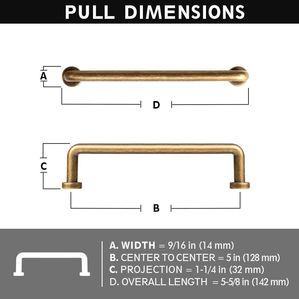 24 Pack Antique Brass Cabinet Pulls - 5" Sleektouch Handles for Kitchen & Bath