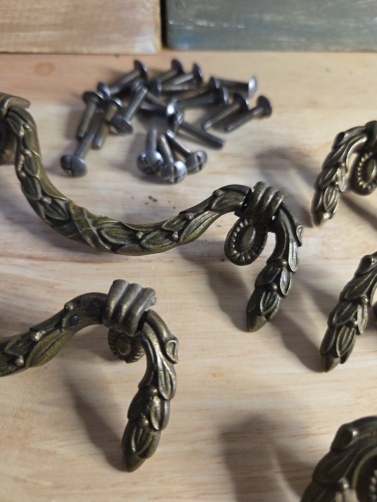 Solid Brass Antique Drop Bail Pull Handle Hardware Included Lot Of 10