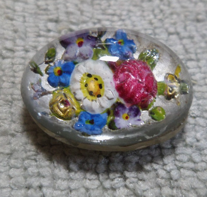 Vintage Reverse Painted Glass FLOWER Button Embellishment