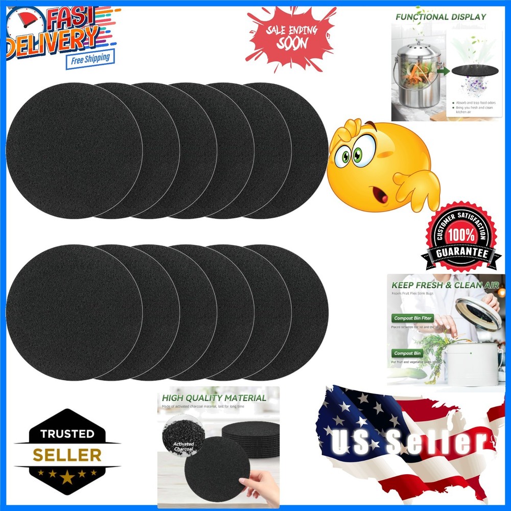 6.7-Inch Charcoal Replacement Filters for Kitchen Compost - 12 Pack Odor Control