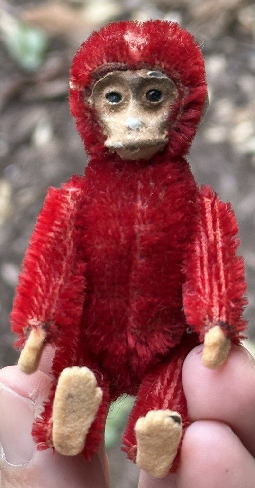 Early Miniature Schuco Jointed Red Monkey 3” Schuco Monkey Perfume Container