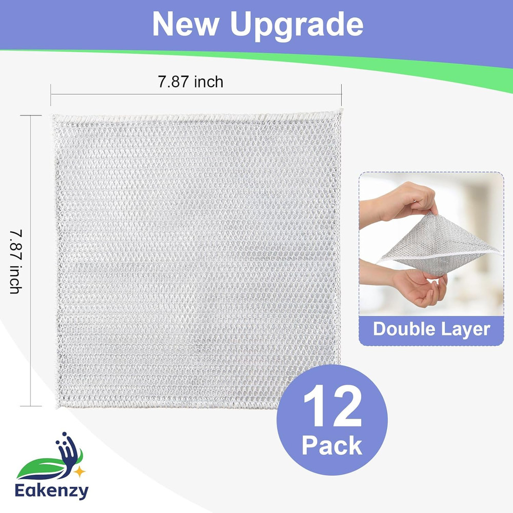 Wire Dishwashing Rag, Double Layer Metal Cloth, 12 Pack