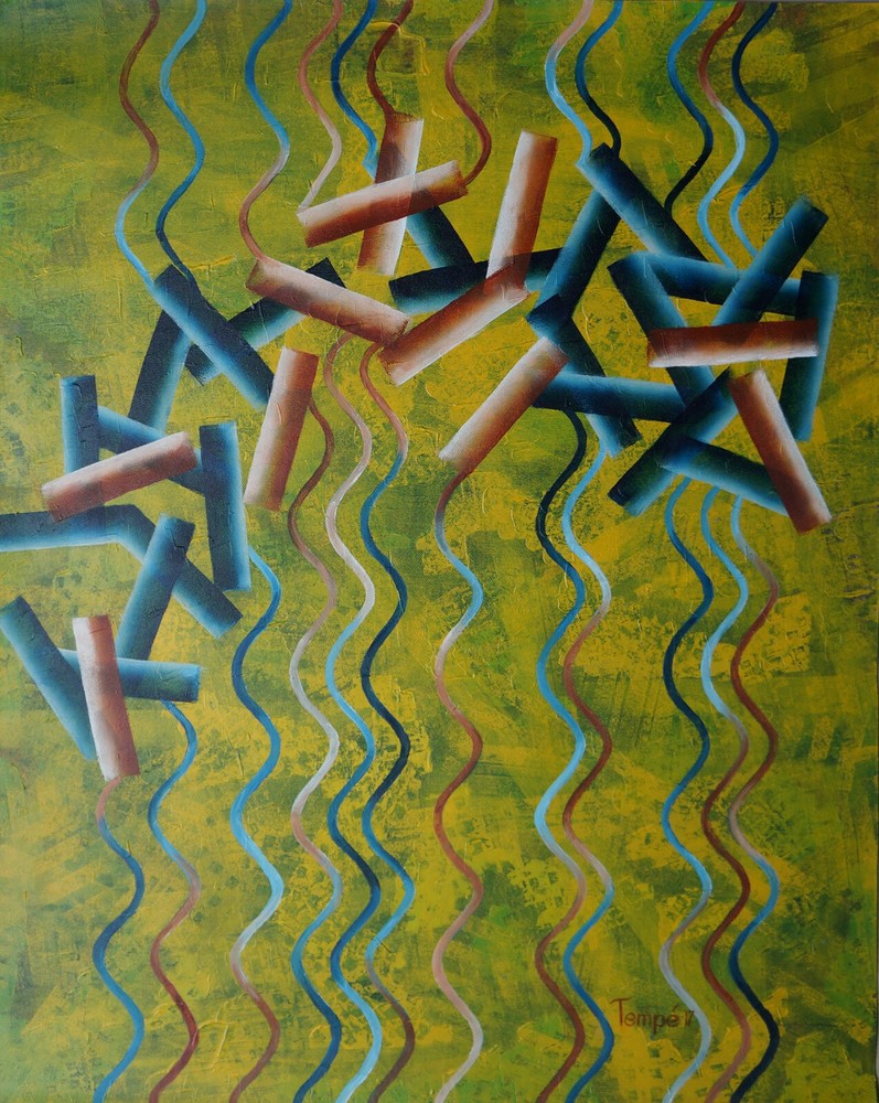 Acrylic on Canvas Composition Abstract - Signed TEMPE (20th)