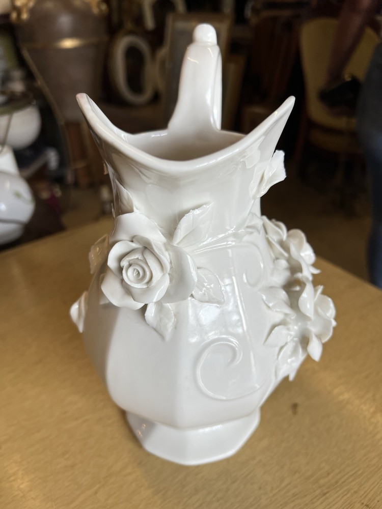 Pitcher Porcelain White W/ Rose Artwork
