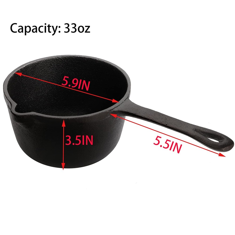 1 Quart/ 32 Ounce Cast Iron Basting Pot with Handle Heavy Duty Construction S...