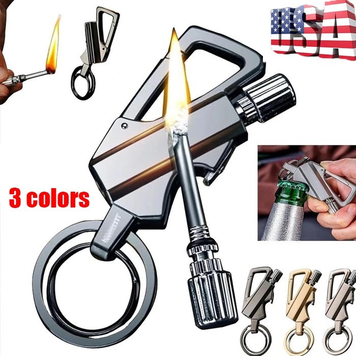 Permanent Match Infinity Lighter with Multitool Keychain Bottle Opener for Men -