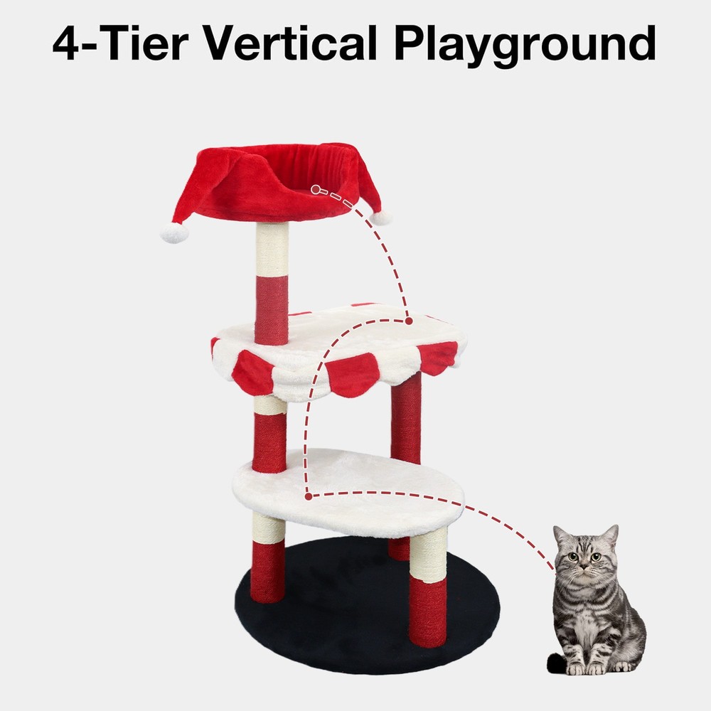 Cat Tree with Cozy Perch & Scratching Posts - Red & White Design Multi NEW
