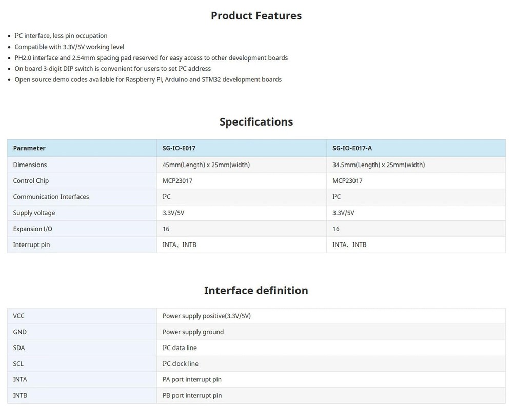 MCP23017 IO Expander Board I2C Interface 16 GPIO Pins for Raspberry Pi