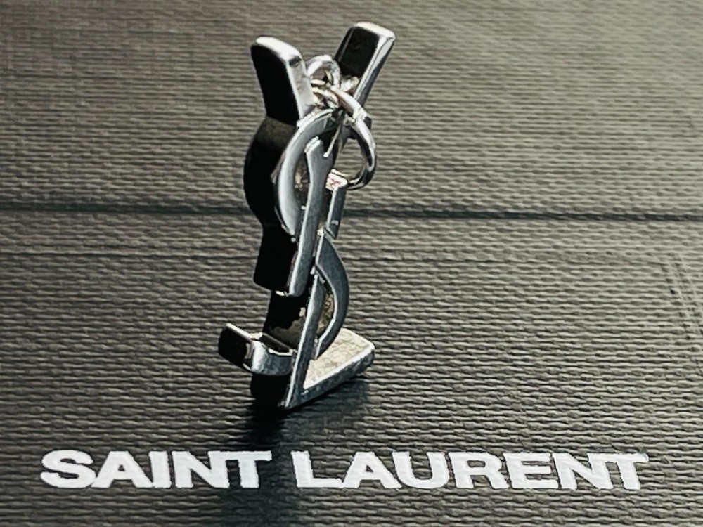 YSL charm pendant stamped zipper pull silver