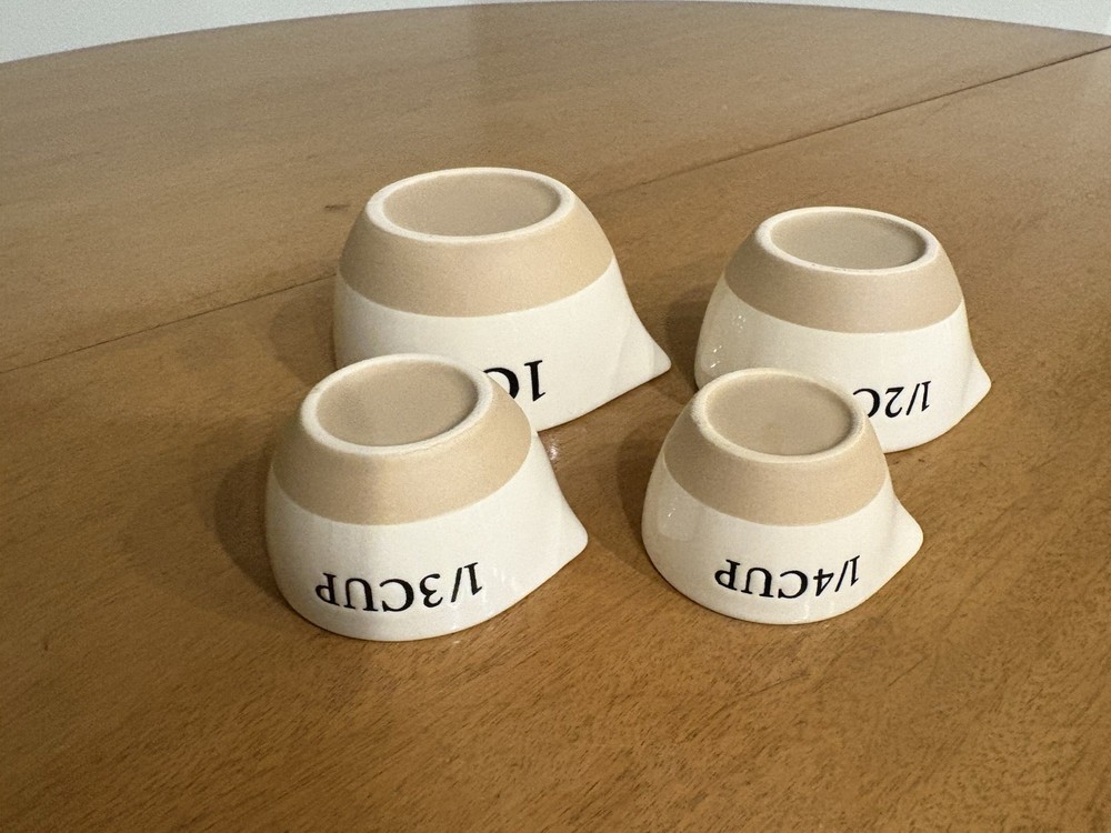 Ceramic Measuring Cup Set White & Beige Nesting 4pc w/ Pour Spouts