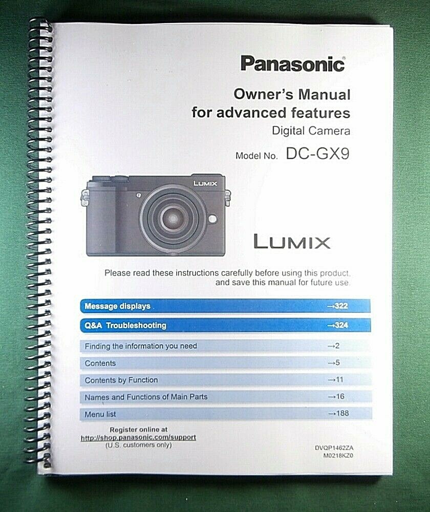 Panasonic DC-GX9 Advanced Instruction Manual: Coil Bound & 343 Pages!