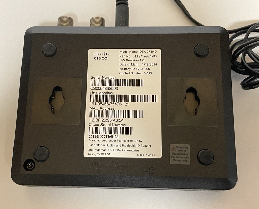 Cisco DTA 271HD Digital Transmitter Adapter TWC Box & Power Supply