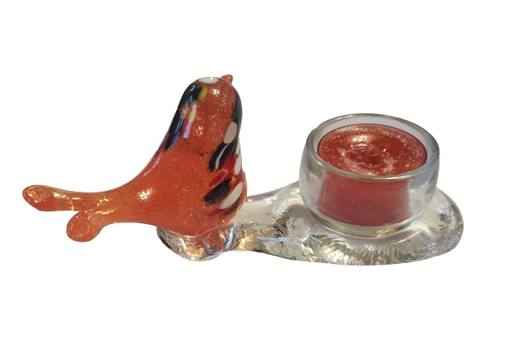 Blown Glass Murano Orange Bird Tealight Holder