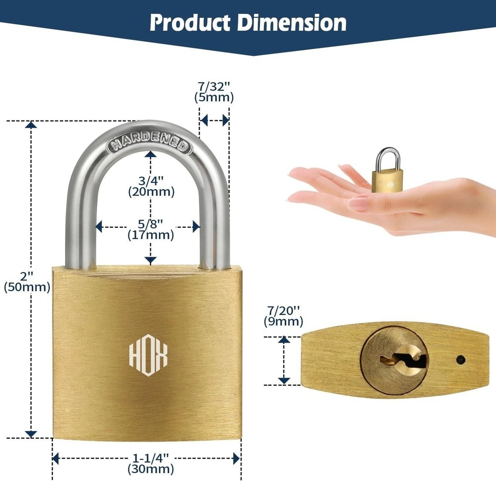 Heavy Duty 12-Pack Padlocks, Solid Brass, Keyed Alike, All-Weather Security