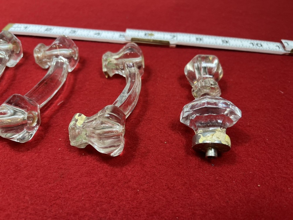 5 Antique Glass Pulls And Drawer Knobs