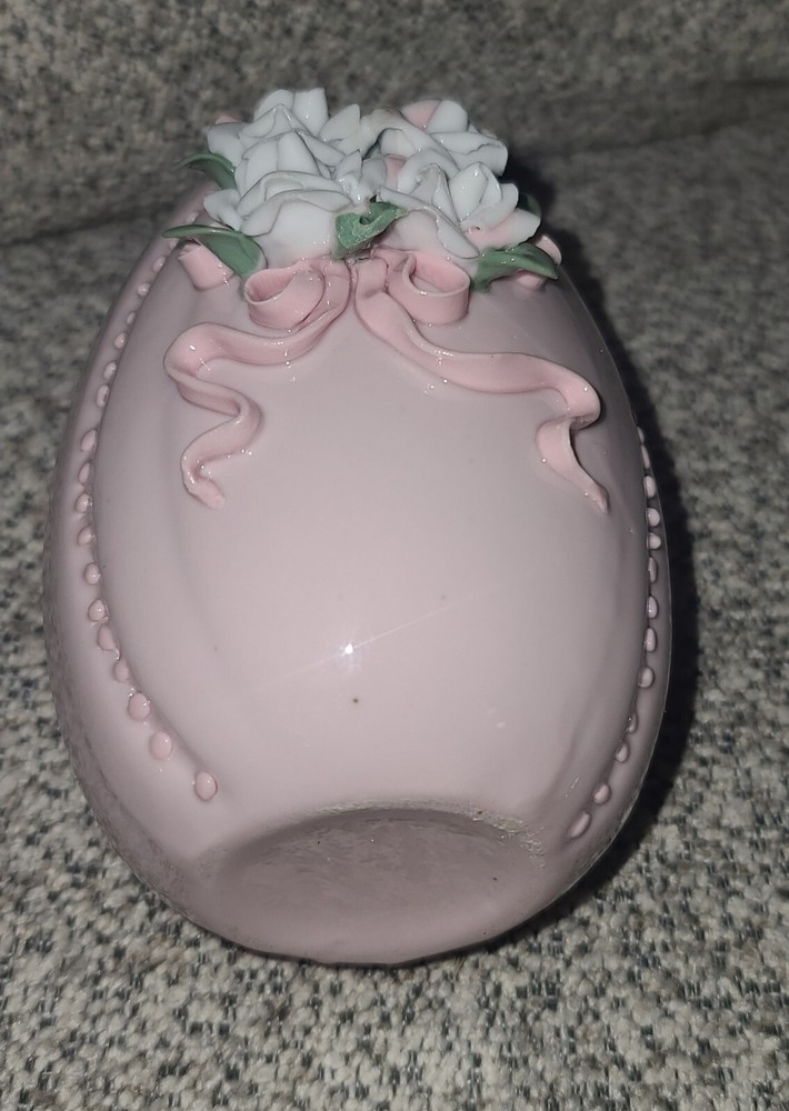 Vintage Pink Easter Egg Vase Glazed Ceramic