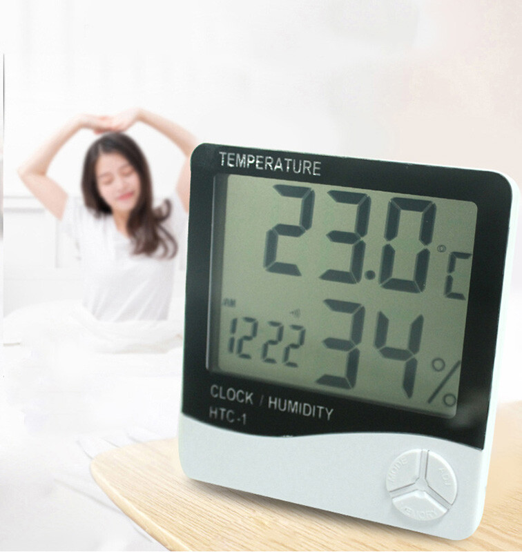 TECHTONGDA Indoor Digital LCD Display Temperature Humidity Meter Clock