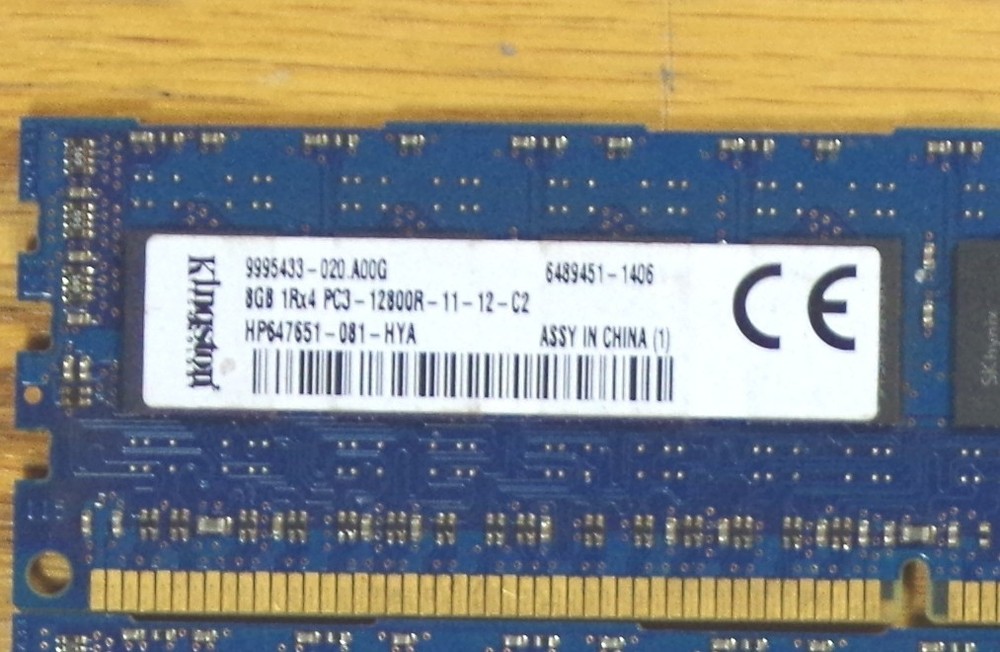 THREE - Kingston 8GB PC3-12800R Server Memory - HP647651-081-HYA