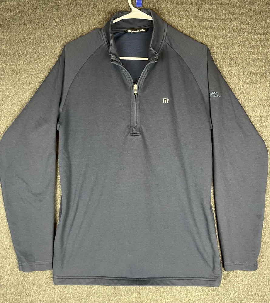 Travis Mathew Zachary 1/4 Zip Golf Pullover Mens M Blue Boulder Ridge Logo