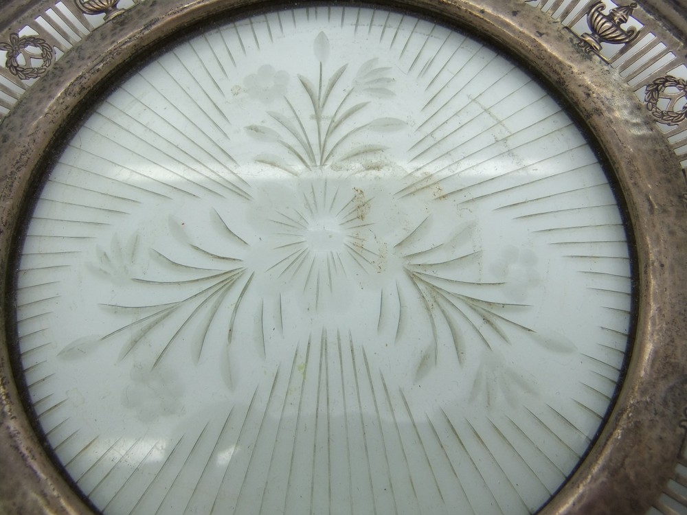 Vintage Sterling Silver Dish With Etched Crystal Insert