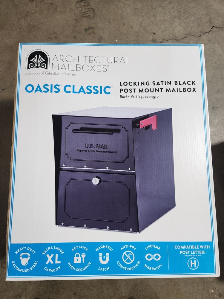 Architectural Mailboxes Oasis Classic Locking Post Mount Mailbox Satin Black