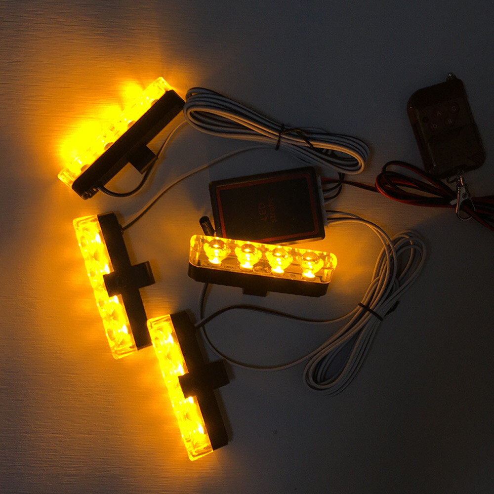 4x Car Front Grille LED Emergency Strobe Flash Warning Light Remote Control Kits