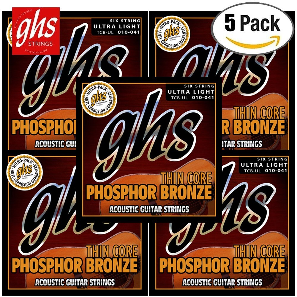 5-PACK GHS TCB-UL Thin Core Phosphor Bronze Acoustic Guitar Strings Ultra Light