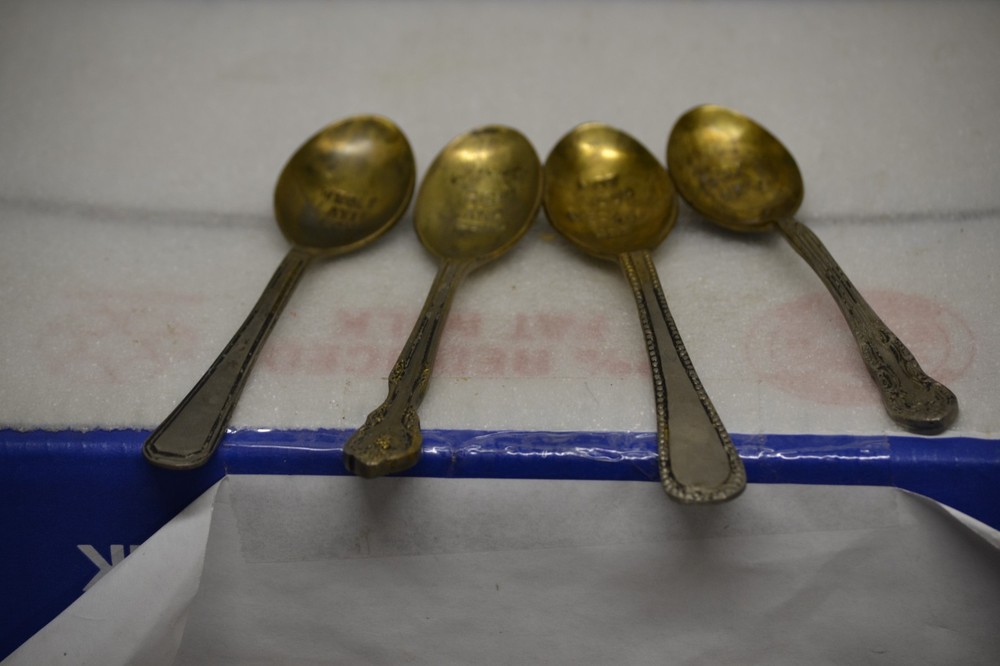 4 VINTAGE METALCOFFEE SPOONS WITH MESSAGES ON INSIDE